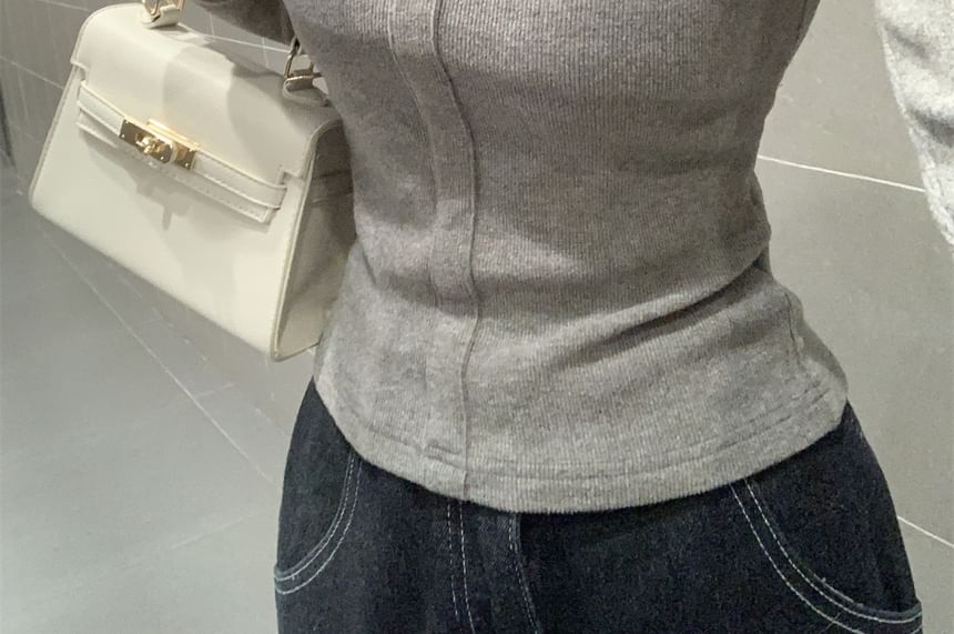 Lace-Detail Long-Sleeve Two-Tone Knit Top