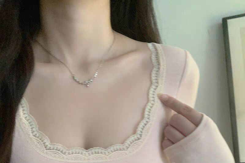 Square-Neck Lace-Trim Long-Sleeve Top