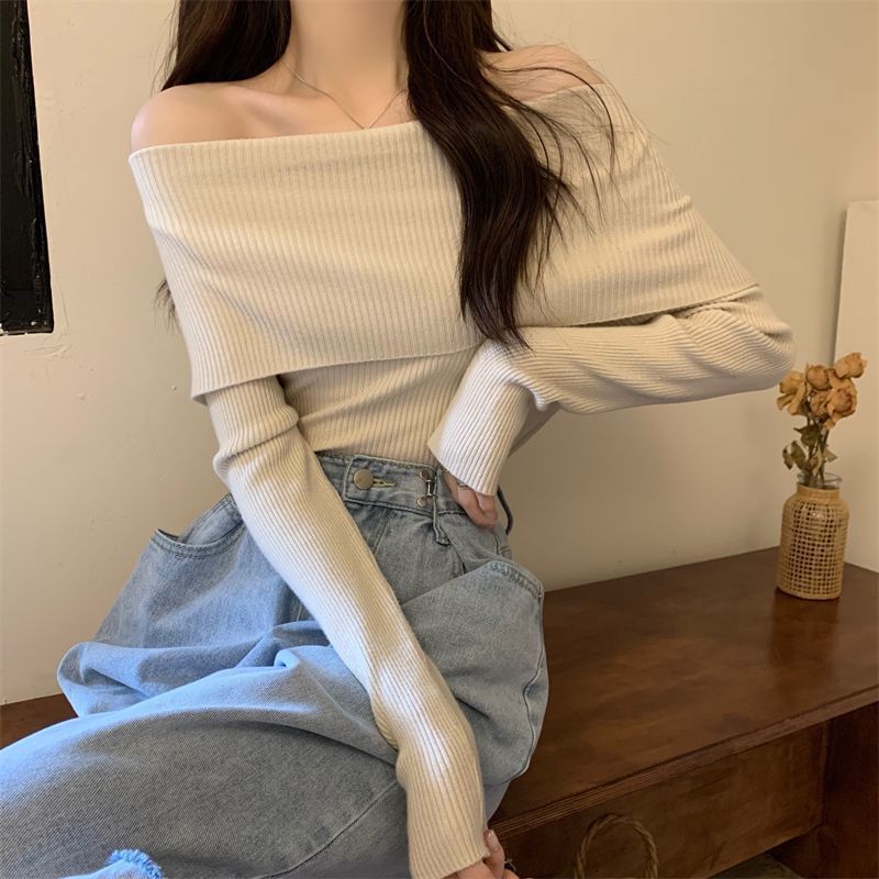 Chic Off-Shoulder Long-Sleeve Knit Pullover