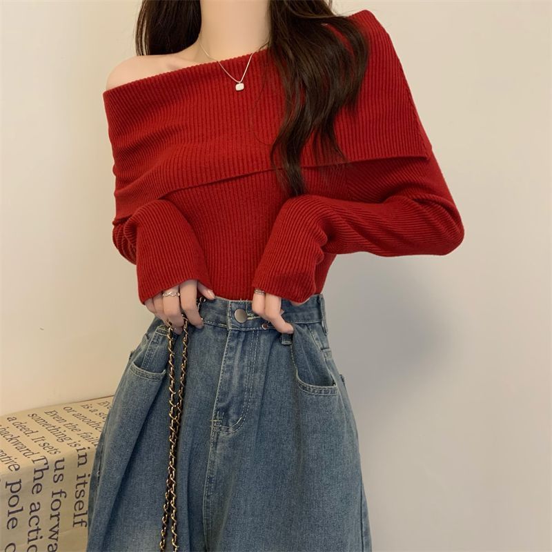 Chic Off-Shoulder Long-Sleeve Knit Pullover