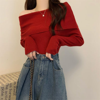 Chic Off-Shoulder Long-Sleeve Knit Pullover