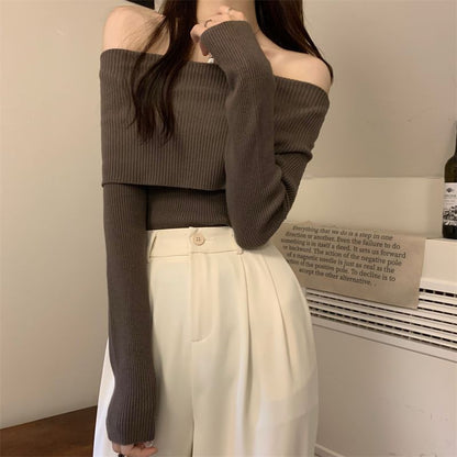 Chic Off-Shoulder Long-Sleeve Knit Pullover