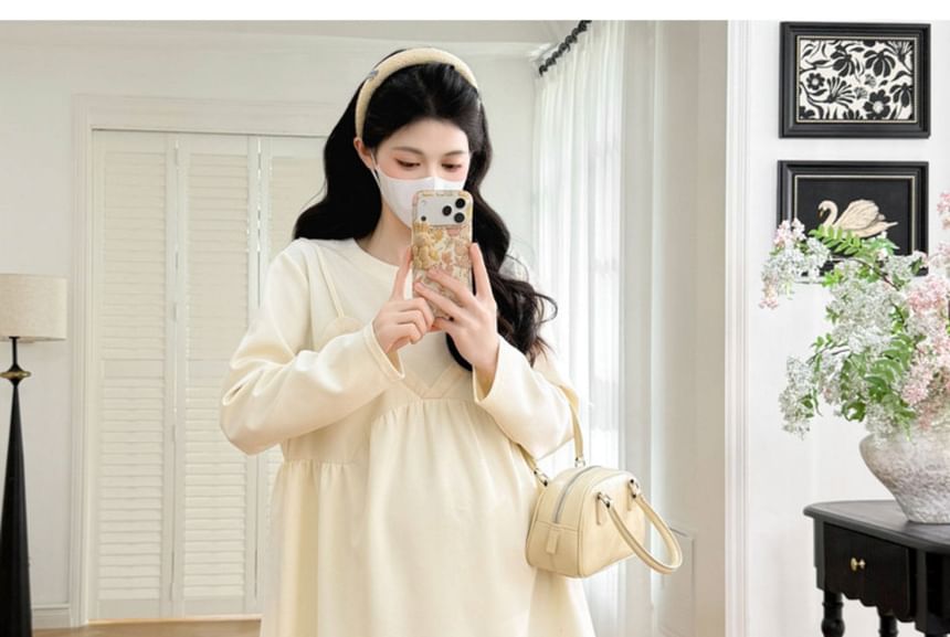 Maternity Mock Two-Piece Round-Neck Long-Sleeve Top