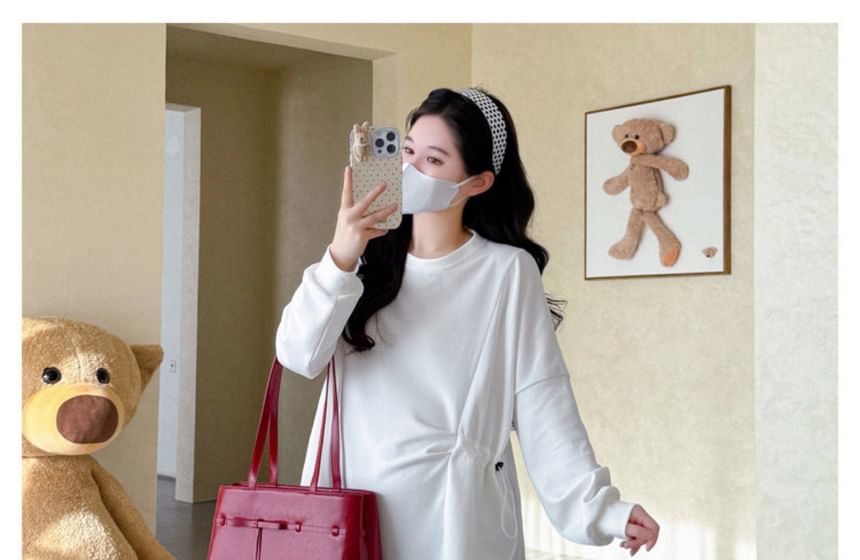 Maternity Drawstring Round-Neck Long-Sleeve Top