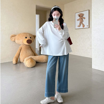 Maternity Drawstring Round-Neck Long-Sleeve Top