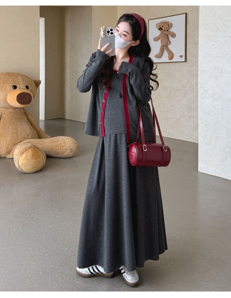 Maternity 3-Piece Set: Camisole, Cardigan & Maxi Skirt