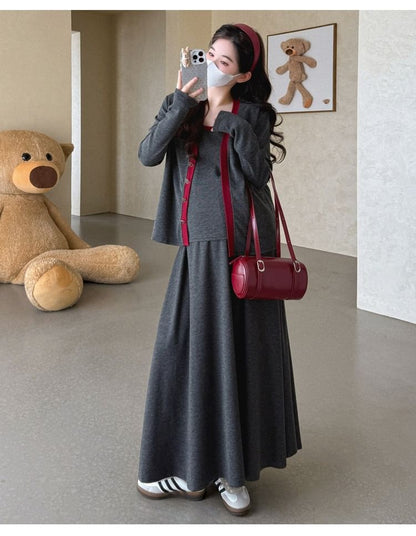 Maternity 3-Piece Set: Camisole, Cardigan & Maxi Skirt