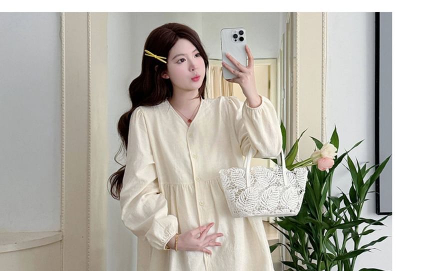 Maternity Gathered V-Neck Long-Sleeve Blouse