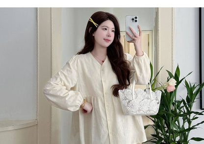 Maternity Gathered V-Neck Long-Sleeve Blouse