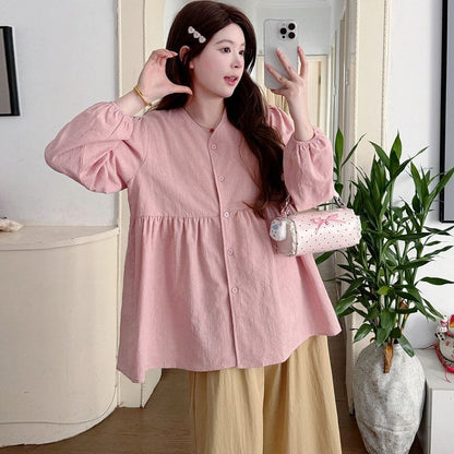 Maternity Gathered V-Neck Long-Sleeve Blouse