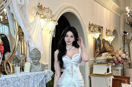 Spaghetti Strap Sweetheart Neck Plain Lace Trim Sheath Evening Gown