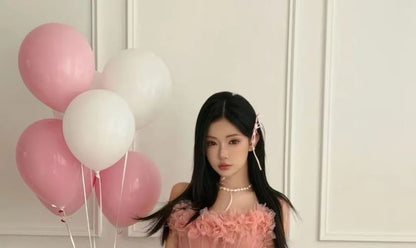 Set: Strapless Flower Detail Mini A-Line Party Dress + Plain Shorts