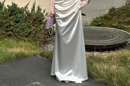 Off Shoulder Lace Panel Ruched Sheath Wedding Gown