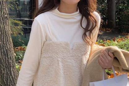 Faux Shearling Notch-Neck Camisole