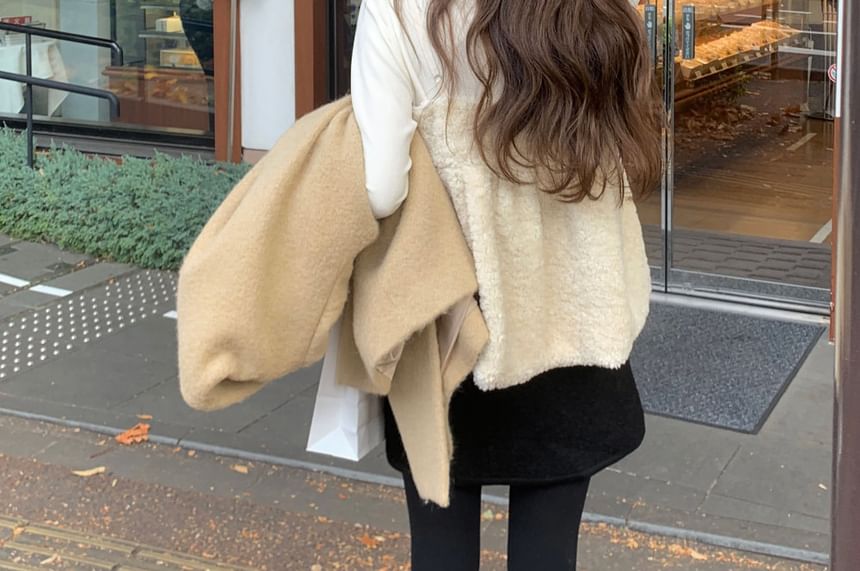 Faux Shearling Notch-Neck Camisole