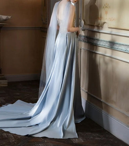 Strapless Lace Panel Shirred A-Line Satin Evening Gown