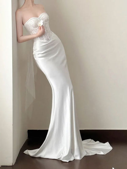 Strapless Lace Panel Fishbone Mermaid Wedding Gown