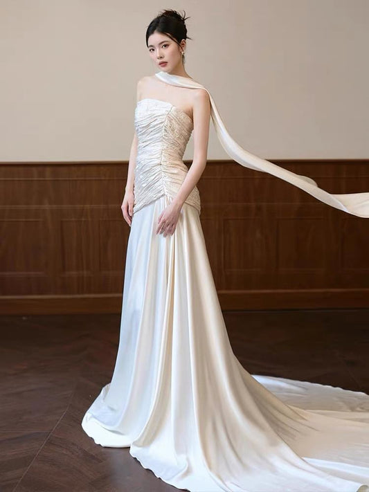 Strapless Shirred Mermaid Wedding Gown
