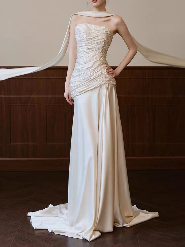 Strapless Shirred Mermaid Wedding Gown