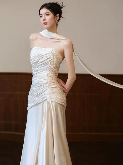 Strapless Shirred Mermaid Wedding Gown