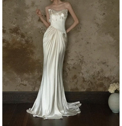 Strapless Sequin Dangle Satin Mermaid Satin Wedding Gown