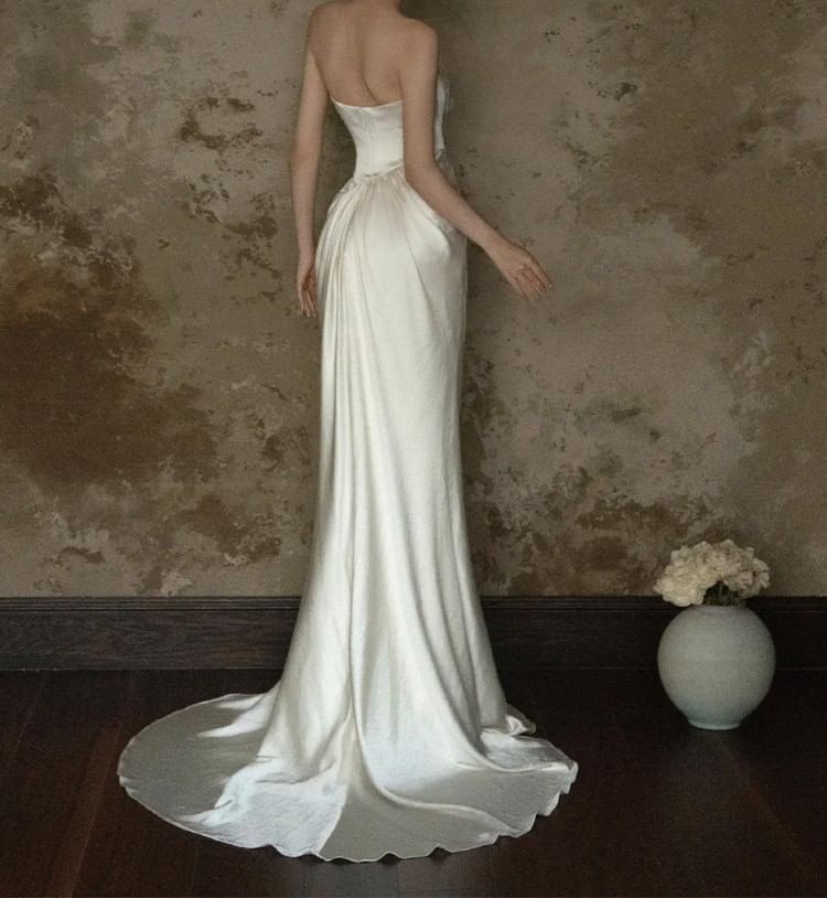 Strapless Sequin Dangle Satin Mermaid Satin Wedding Gown