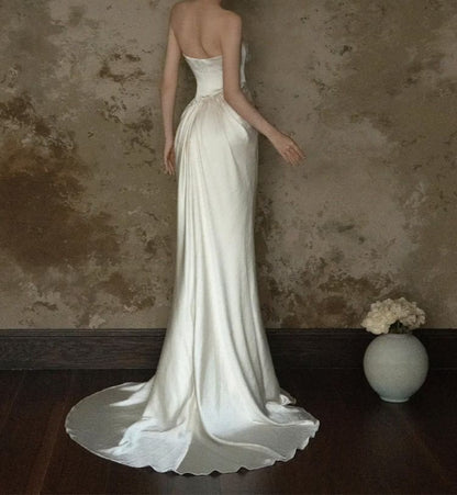 Strapless Sequin Dangle Satin Mermaid Satin Wedding Gown