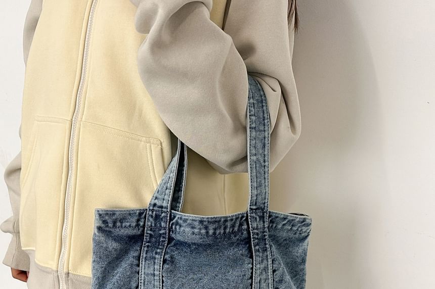 Washed Panel Denim Backpack Tote