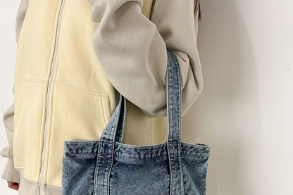 Washed Panel Denim Backpack Tote