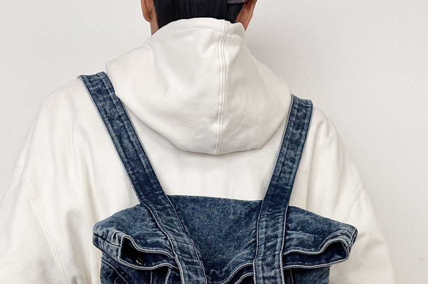 Washed Panel Denim Backpack Tote