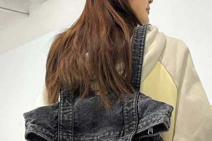 Washed Panel Denim Backpack Tote