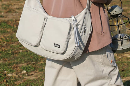 Plain Pocket Fabric Crossbody Bag