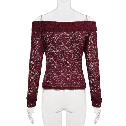 Elegant Lace Off-Shoulder Slim Crop Top & Sequin Ruched Mini Skirt