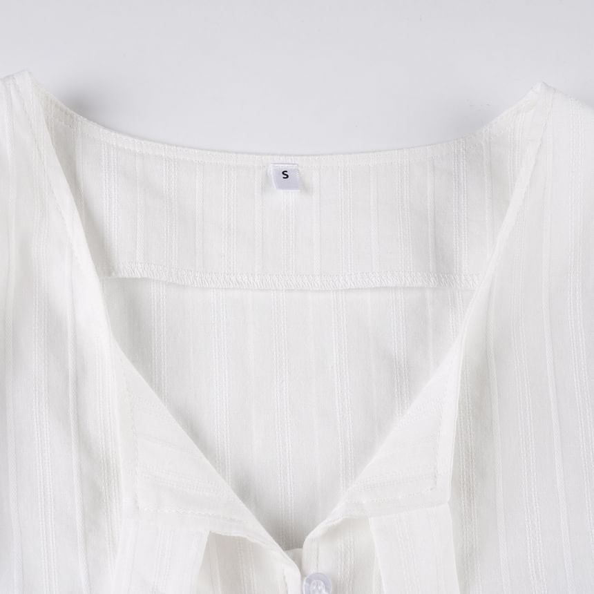 Chic Puff-Sleeve V-Neck Tie Front Plain Crop Blouse
