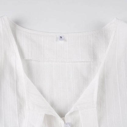 Chic Puff-Sleeve V-Neck Tie Front Plain Crop Blouse