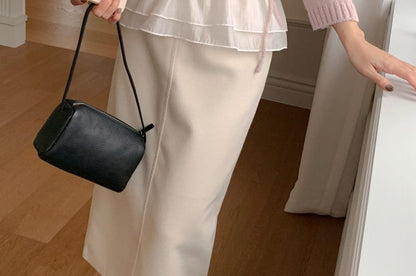 Ruffle Crew Neck Long-Sleeve Knit Crop Top