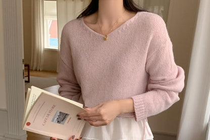 Ruffle Crew Neck Long-Sleeve Knit Crop Top