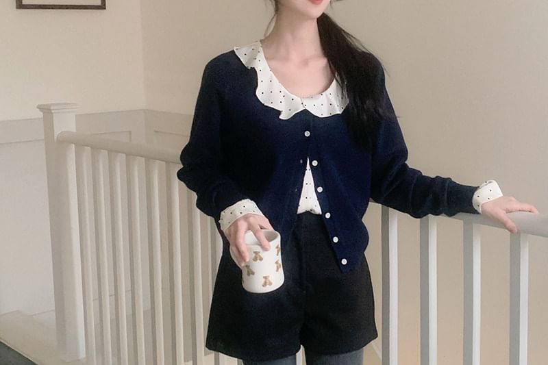 Ruffled Polka Dot Long-Sleeve Blouse