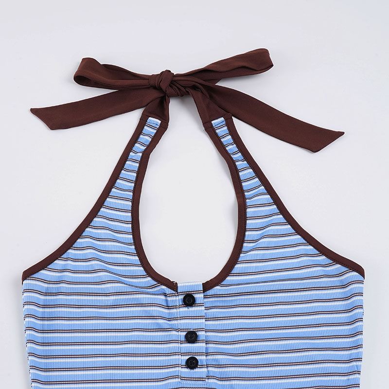 Striped Halter Neck Crop Tank Top
