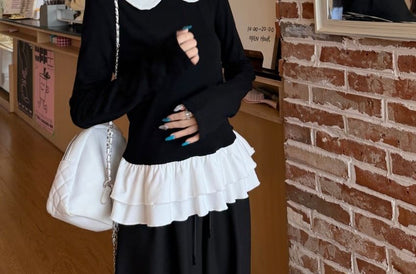 Peter Pan Collar Ruffle Hem Tee