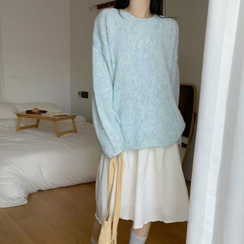 Beaded Round Neck Knit Sweater