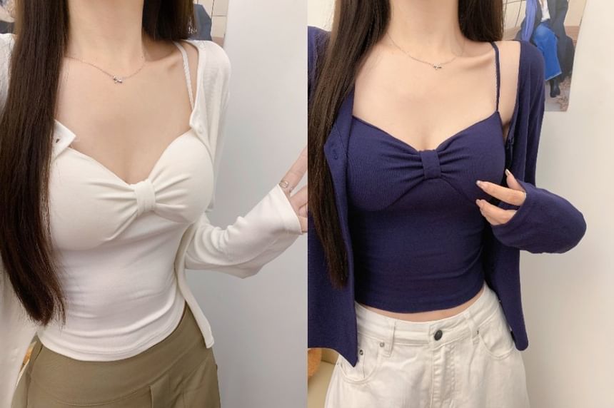 Plain Crop Camisole with Cardigan Set