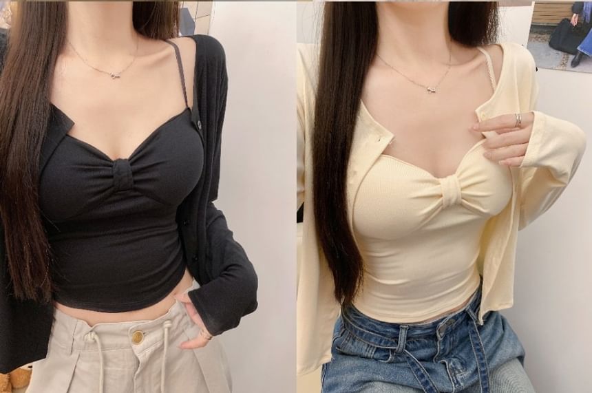 Plain Crop Camisole with Cardigan Set
