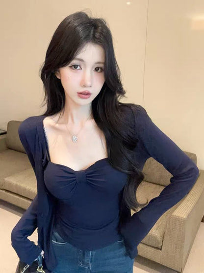 Plain Crop Camisole with Cardigan Set