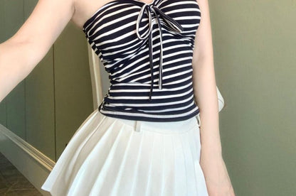 Striped Strapless Crop Tube Top