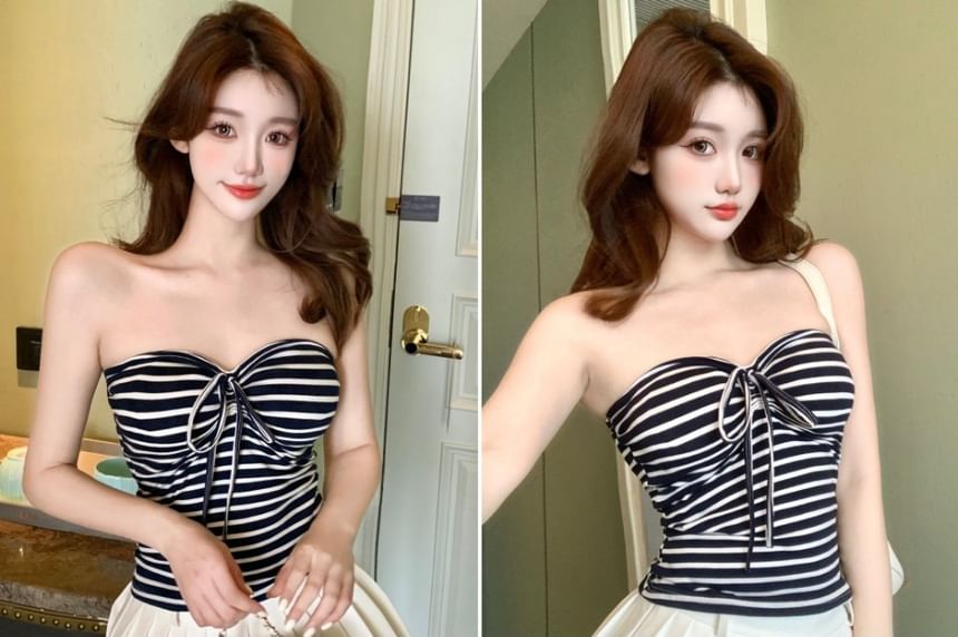 Striped Strapless Crop Tube Top