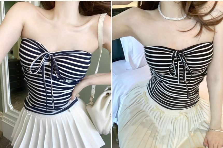 Striped Strapless Crop Tube Top
