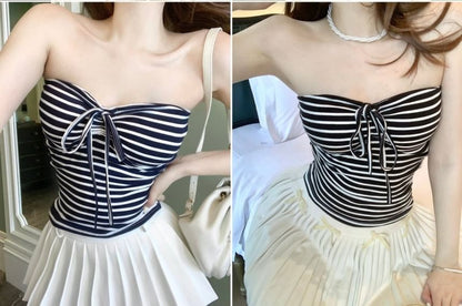 Striped Strapless Crop Tube Top