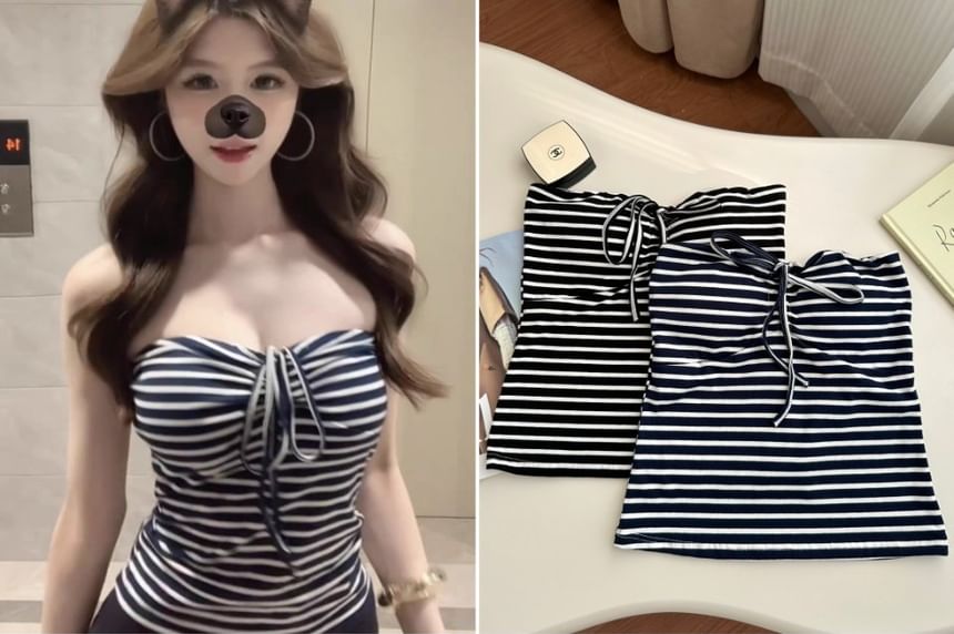 Striped Strapless Crop Tube Top