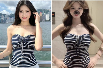 Striped Strapless Crop Tube Top